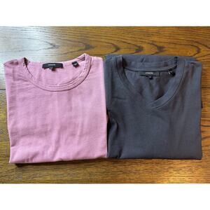Vince Crew Neck & V Neck T-Shirt Bundle x2 Cotton Blue & Pink Men's M